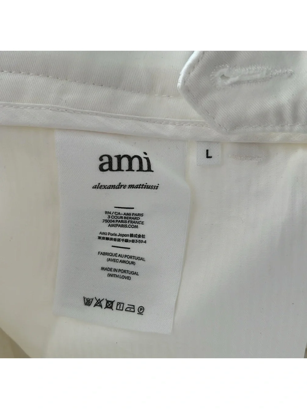 AMI Alexandre Mattiussi Straight-Fit Trousers Pants in Off-White, Size L, NEW_8